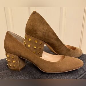 9 West Dark Khaki Suede Studded Heels size 9